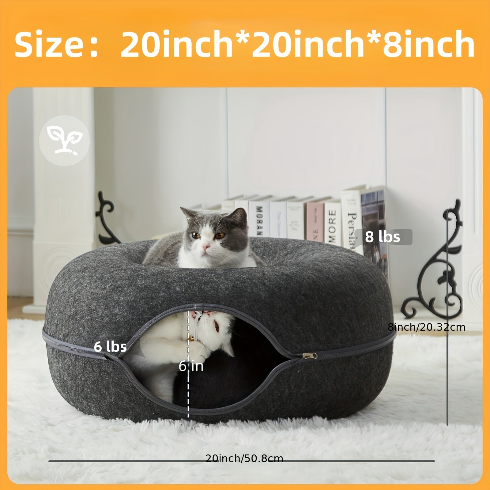 Peekaboo Cat Cave for Indoor Cats, Cat Donut Cat Tunnel Bed, Scratch Resistant Cat Toys for Medium Large Cats, Toy Ball with Bell