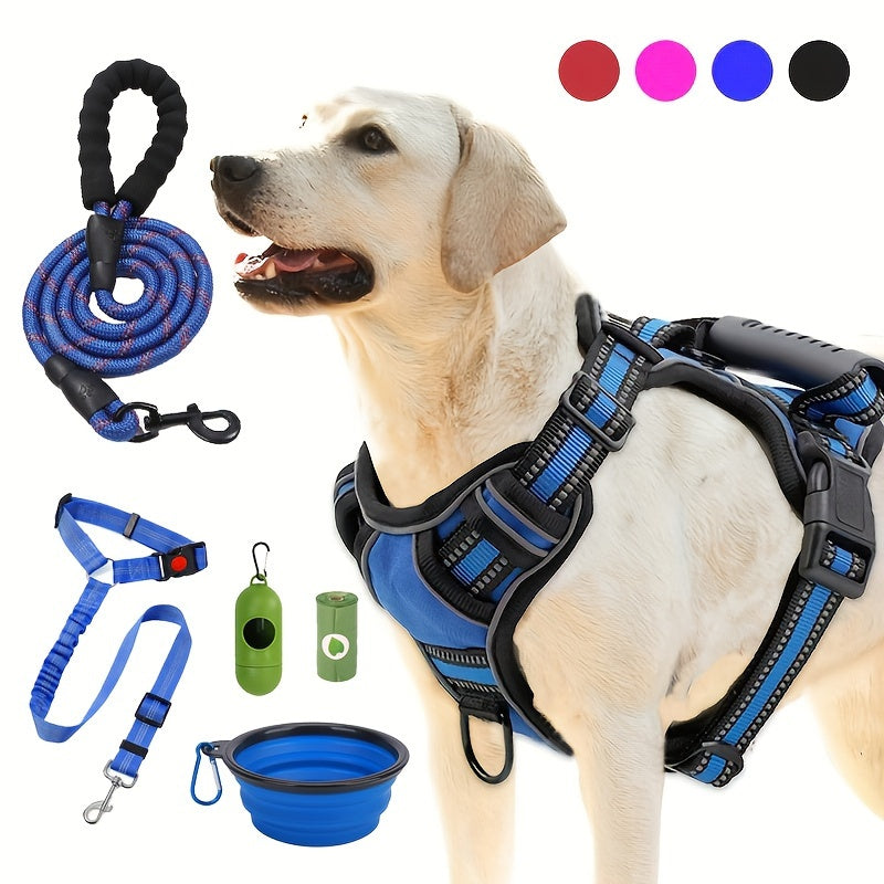 No-Pull Dog Harness And Leash Set, Adjustable Reflective No-Choke Oxford Vest, 6-in-1 with 2 Leash Clips And Easy Control Handle, for Small Medium And Large Dogs