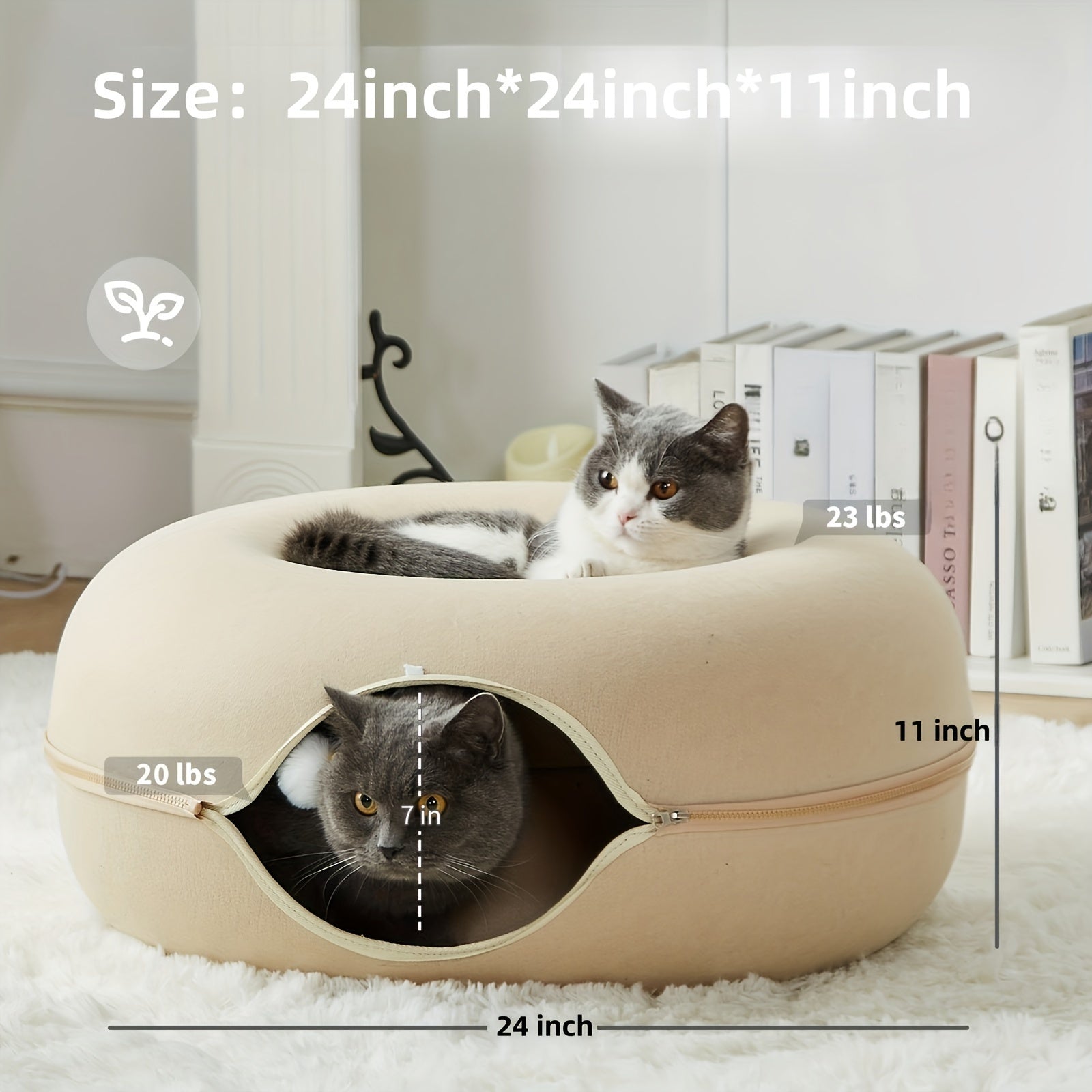 Peekaboo Cat Cave for Indoor Cats, Cat Donut Cat Tunnel Bed, Scratch Resistant Cat Toys for Medium Large Cats, Toy Ball with Bell