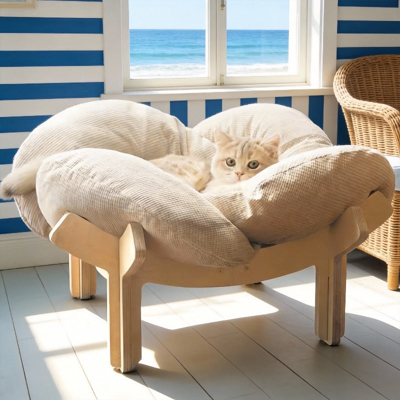 With Soft Cushion Three-Color Wooden High Leg Cat Bed - Comfortable Pet Sofa, Ideal for Cats And Small Dogs, Includes Hardware Tools, Solid Wood Frame with Soft Cushion, Durable And Stylish