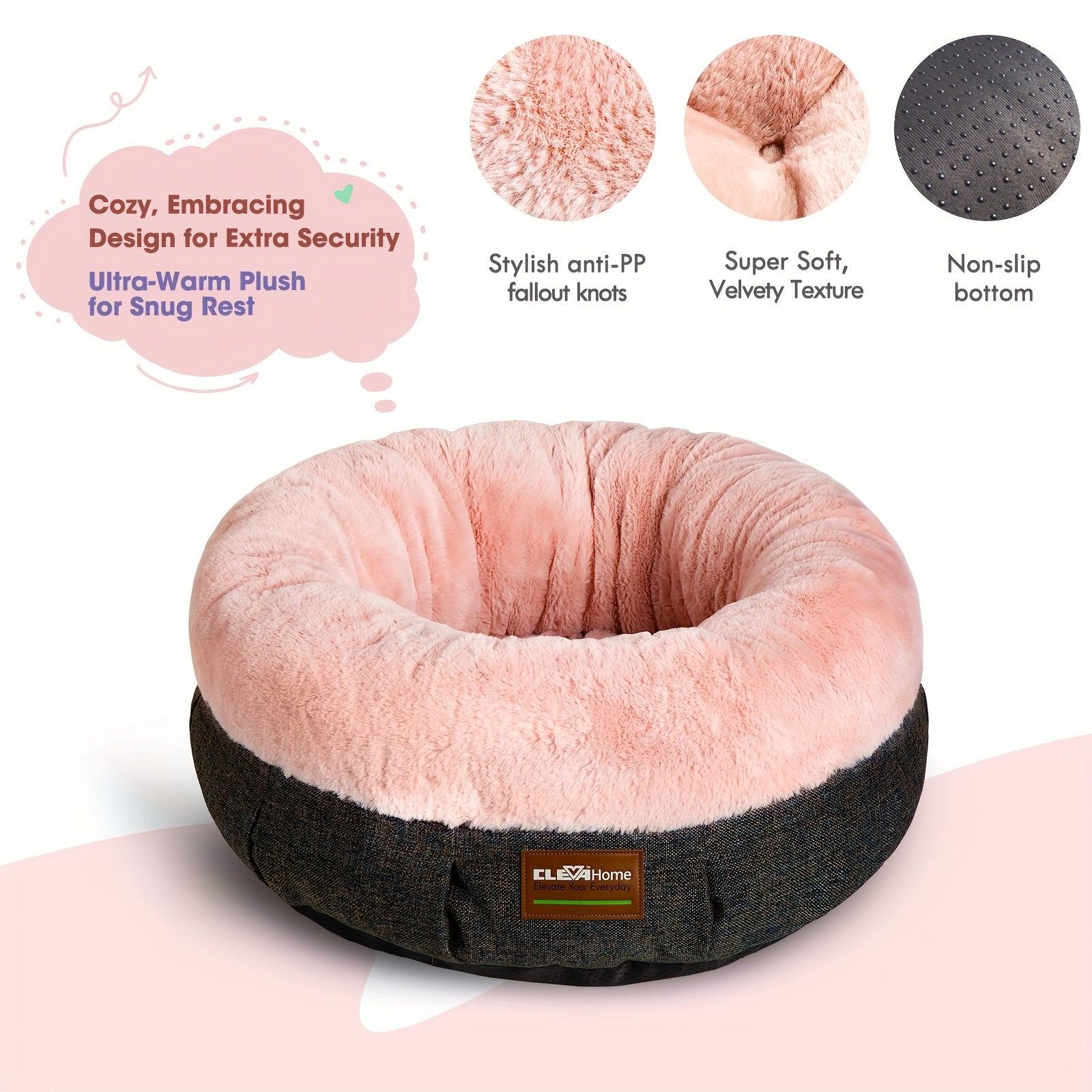 Indoor Cat Bed - 20-Inch Round Soft Pet Bed for Small Dogs And Cats Weighing Up to 11 Lbs, Comfortable Donut Shape with Elevated And Non-Slip Base, Machine Washable Fluffy Calming Bed for Kittens And Puppies