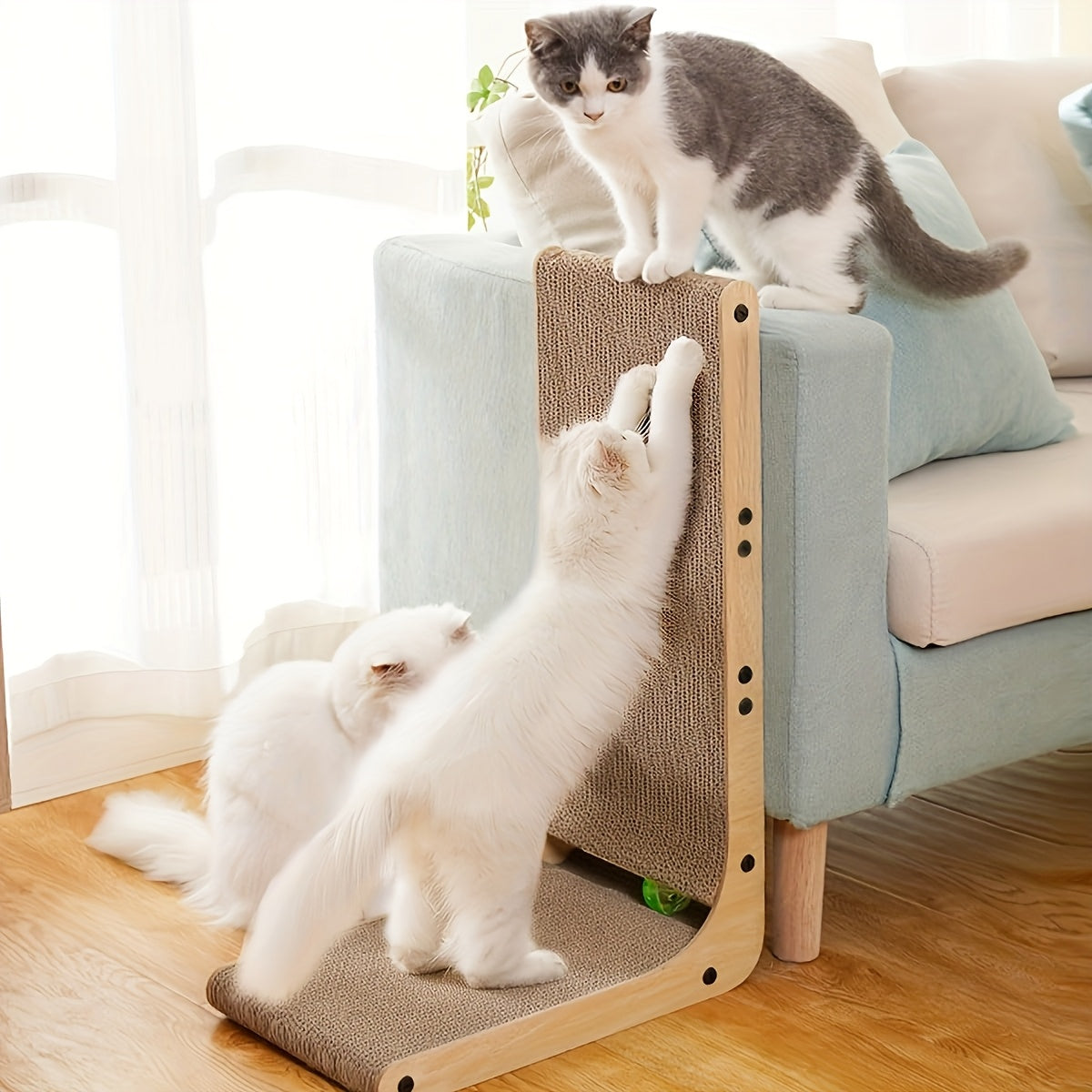 L-Shaped Vertical Cat Scratcher with Ball Toy - Durable Wall-Mounted Cardboard Scratch Pad for Indoor Cats-Perfect Pet Toy