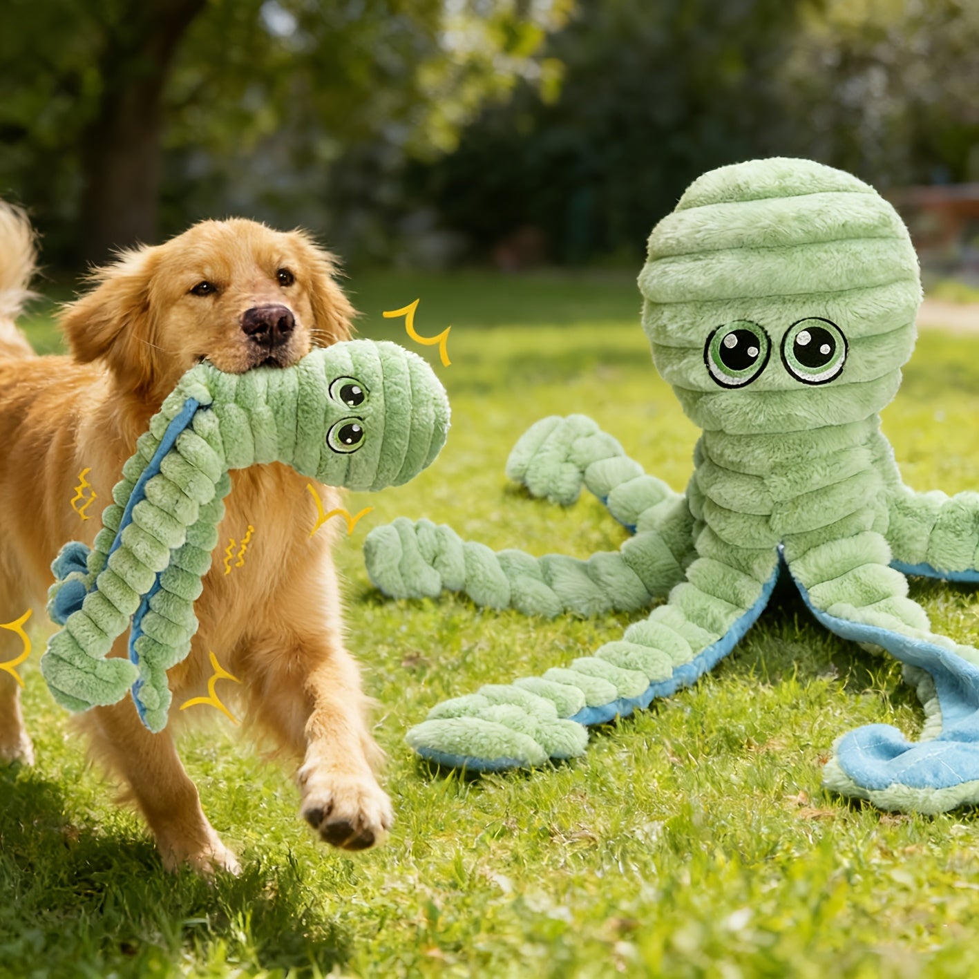 1pc Squeaky Octopus Plush Chew Toy for Dogs - Interactive Teeth Cleaning Puppy Toy with Squeaker, Soft Chewable Stuffed Animal for Small Medium Large Breeds, Cute Durable Chew Bone Gift for Puppies