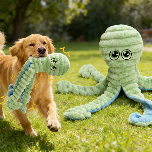 1pc Squeaky Octopus Plush Chew Toy for Dogs - Interactive Teeth Cleaning Puppy Toy with Squeaker, Soft Chewable Stuffed Animal for Small Medium Large Breeds, Cute Durable Chew Bone Gift for Puppies