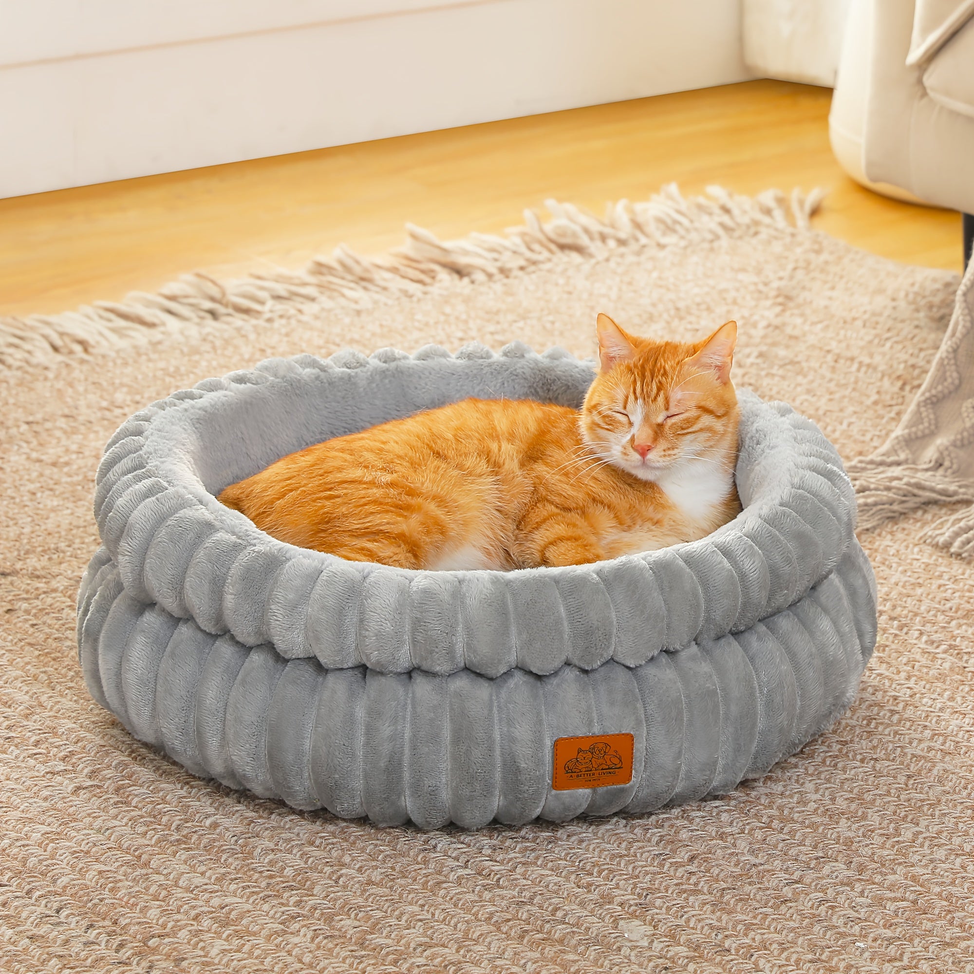 2-Size Indoor Cat Bed with Reversible Cushion & Anti-Slip Bottom - Washable Non-Shedding Pet Bed Cave for Kittens & Puppies, Cozy Round Bed with Soft Cushion, Durable Fabric, Grey\u002FBrown, Fits Small to Medium Pets, No Assembly Required, Classic Des...