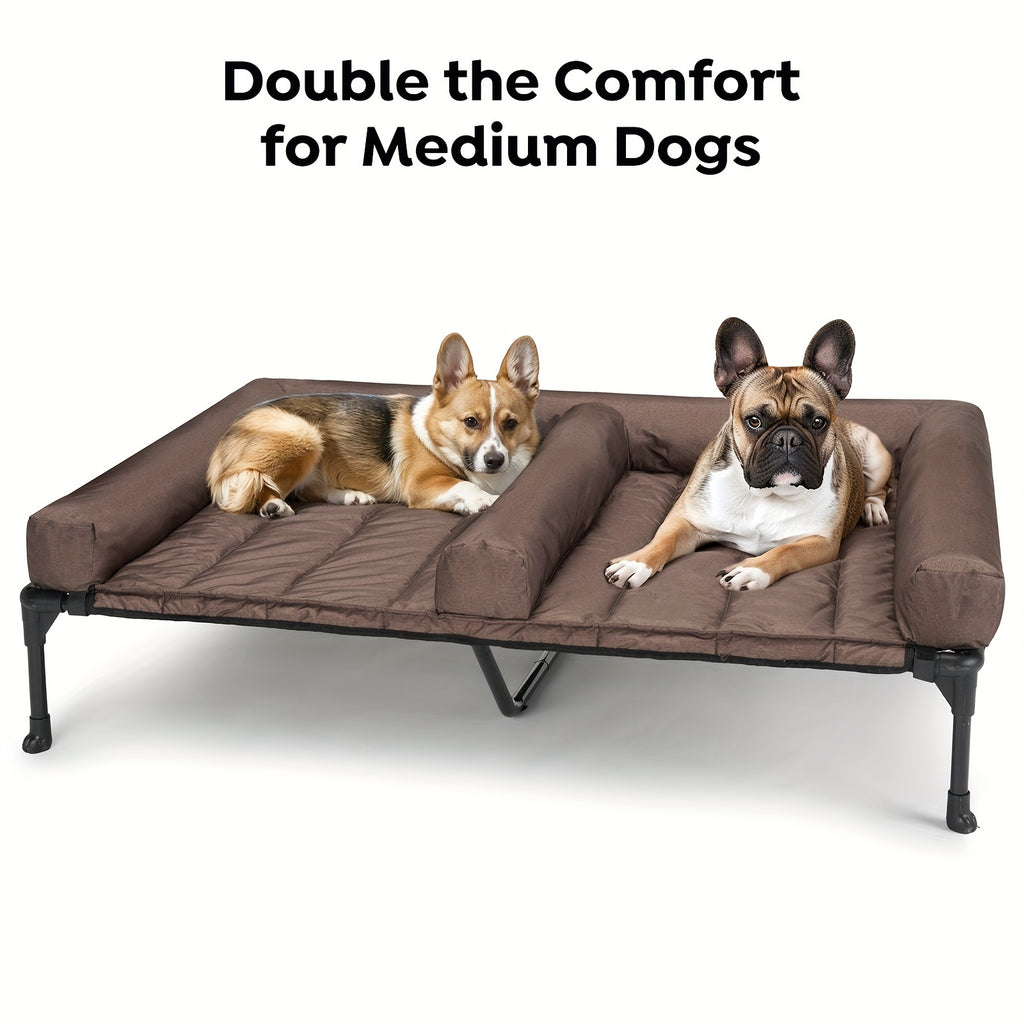 Cooling Dog Bed Breathable & Cooling Veehoo XL\u002FXXL Elevated Dog Bed | Removable Double Cushion for 2 Medium Dogs, Washable Teslin Mesh, Skid-Resistant Feet, Portable Outdoor Extra Large Lifted Hammock Indoor Pet Bed