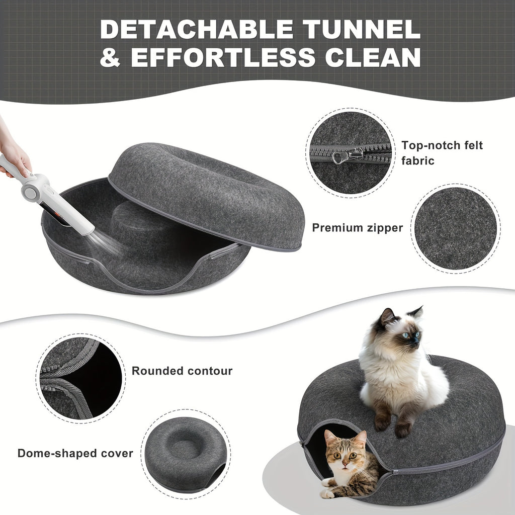 Peekaboo Cat Cave for Indoor Cats, Cat Donut Cat Tunnel Bed, Scratch Resistant Cat Toys for Medium Large Cats, Toy Ball with Bell